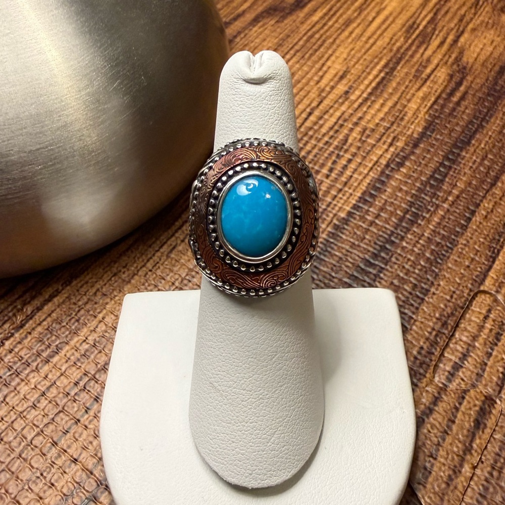 Western Mixed Metal Turquoise Ring | 6
